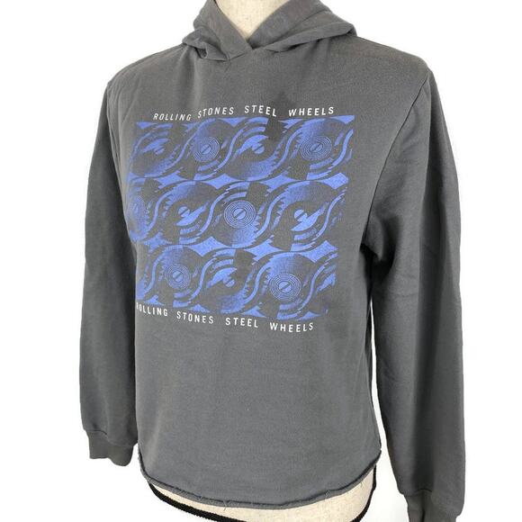 The Rolling Stones Cropped Sweatshirt Steel Wheels Hoodie Raw Hem Womens Small - Picture 5 of 13